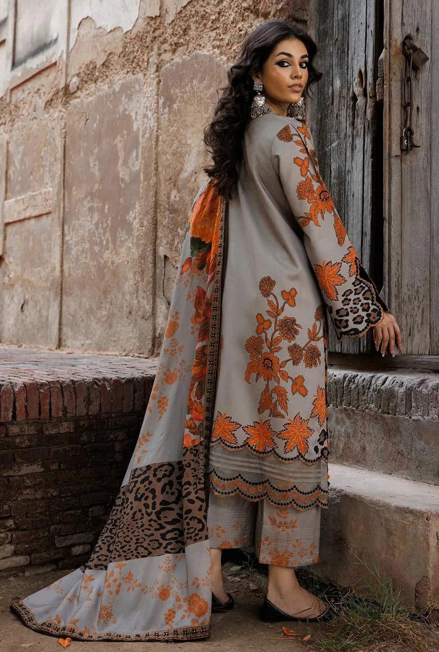 grey and orange dress Leopard Khaddar Suit grey and orange prom suit