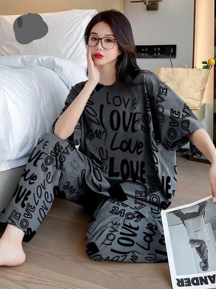 Stylish Printed Cotton Jersey Night Suit - 2 Pcs Set