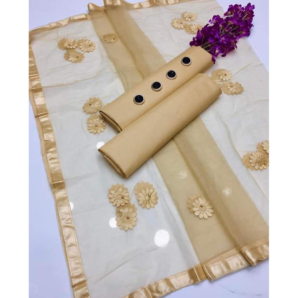 Beige Katan Silk 3-Piece Suit with Dupatta