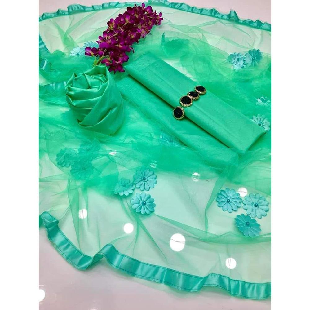 Aqua Katan Silk 3-Piece Wedding Suit with Net Dupatta