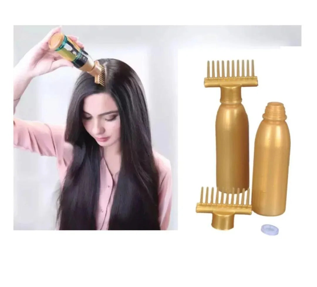 Gold Hair Oil Applicator with Comb for Easy Application
