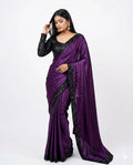 Purple Shamoz Silk Sequence Border Saree Set for Women