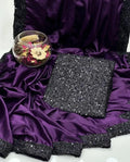 Purple Shamoz Silk Sequence Border Saree Set for Women