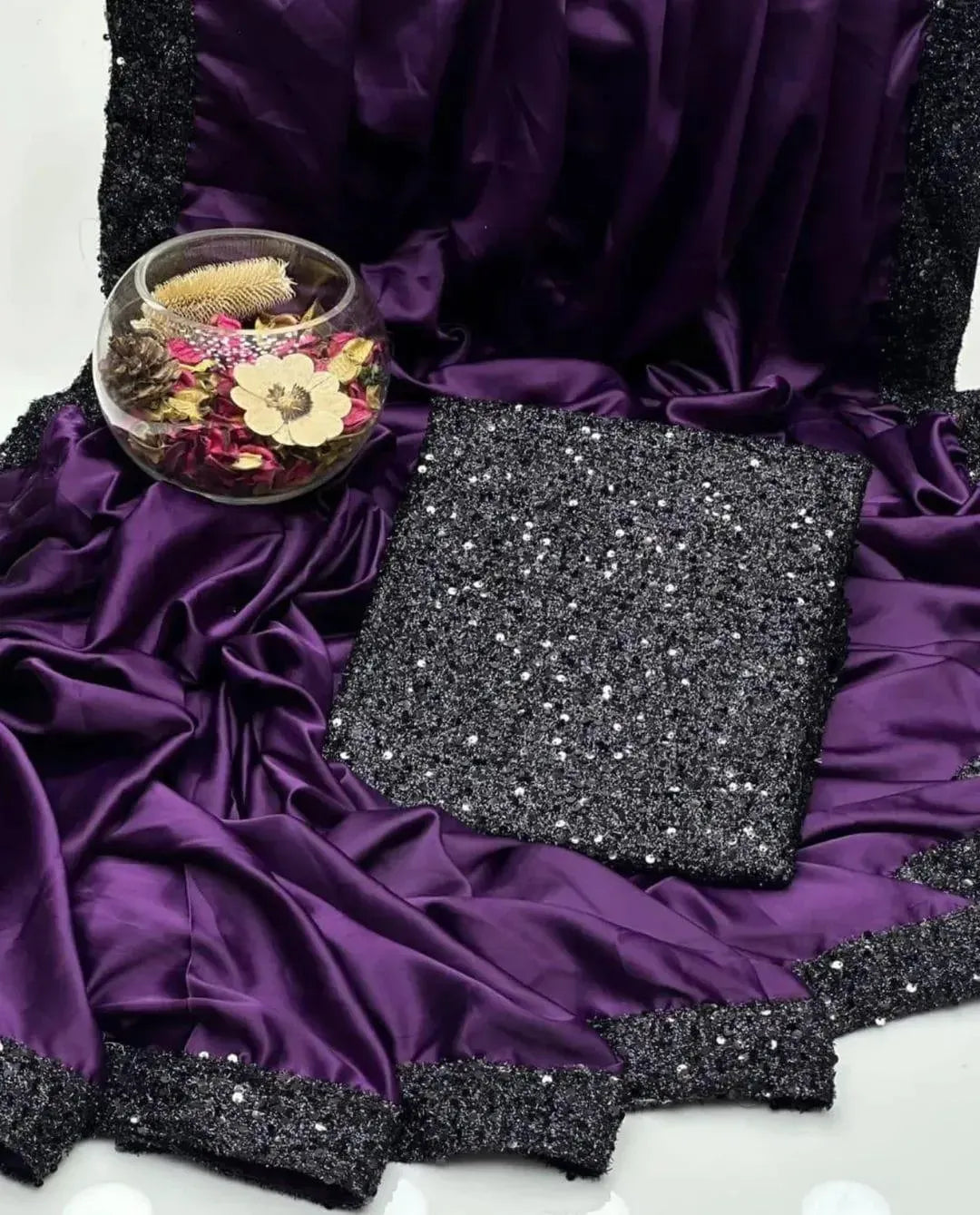 Purple Shamoz Silk Sequence Border Saree Set for Women