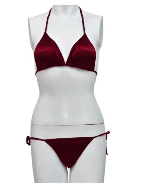 Maroon Lace Silk Sleepwear Set V-Neck 4Pcs