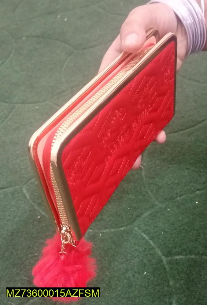 Red Textured Leather Clutch with Tassel