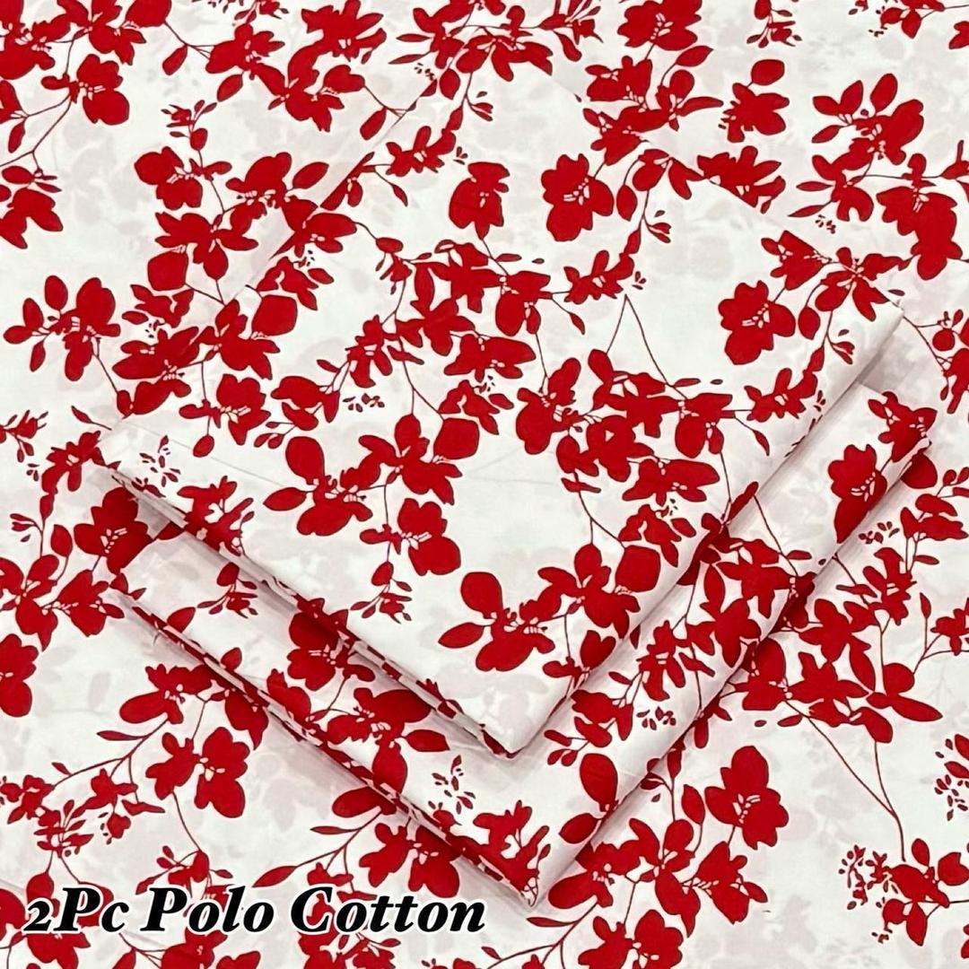2Pc Polo Cotton Red Floral Women Suit Set